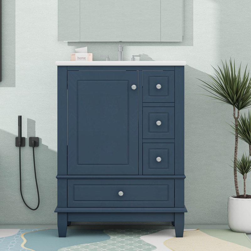 Ensemble de meuble-lavabo avec lavabo en céramique 24 po, tablette, trois tiroirs 24 po, Bleu gris