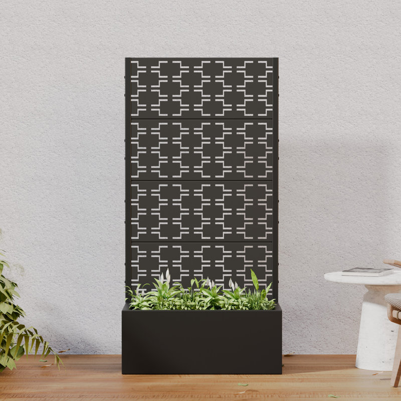 59" H x 30" W x 12" D Outdoor Metal Planter Box with Trellis Decor Raised Garden Bed with Lattice Panel for Patio, Black