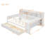 Lit de jour double en bois avec tablettes de rangement, lit multifonctionnel avec deux tiroirs de rangement et bureau d'étude, blanc antique