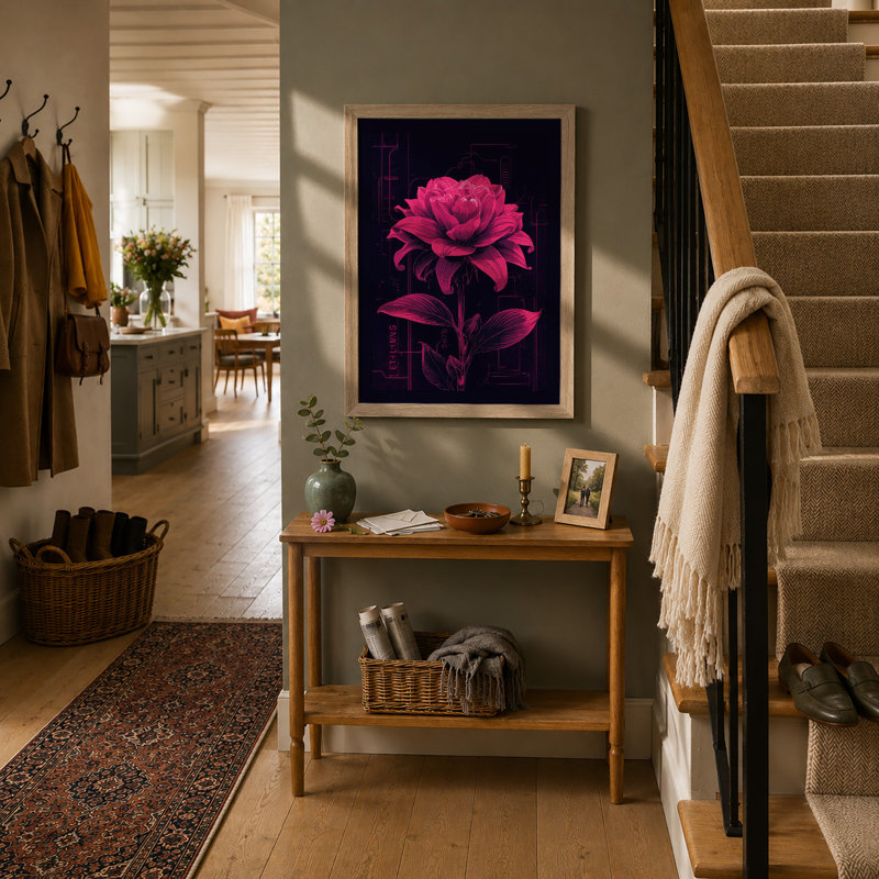 Digital Peony Modern - Framed Print, A4 - 29.7 x 21.0 cm, Oak
