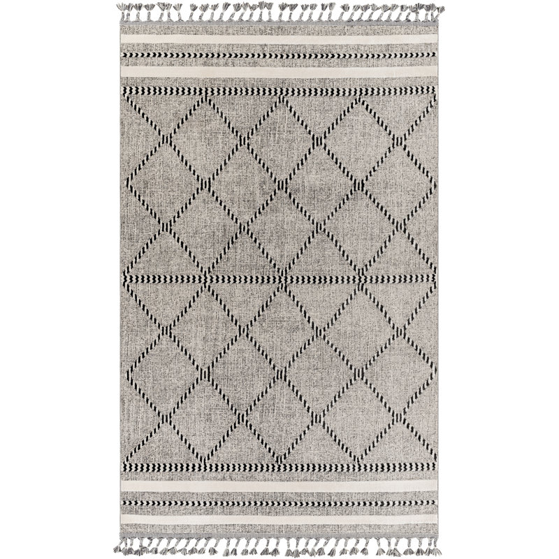 Anfaniola Geometric Machine Woven Area Rug in Gray/Black, Rectangle 7'10" x 10'