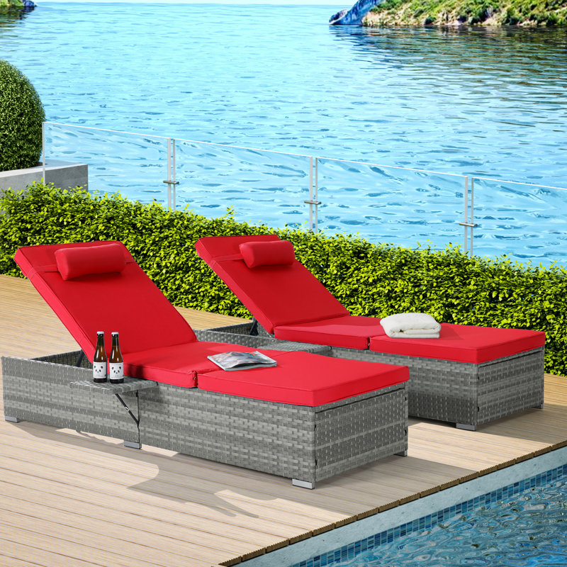 Chaise longue d'extérieur pour 2 personnes avec table ajustable et coussin pour le patio, Rouge