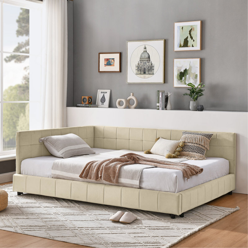 Full Size Upholstered Tufted Bed Frame, Sofa Bed Frame With Comfortable Backrest And Armrests, Full Size Bed For Bedroom, Living Room