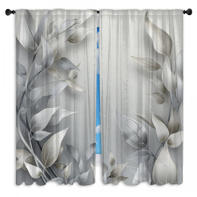Silver Leaf Botanical Window Curtains Foliage Sheer & Room Darkening - 2 Panels