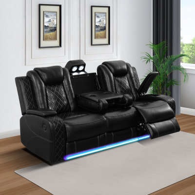 3-Piece Breathing Leather Power Recliner Sofa Set With LED Light,Wireless Charging Station, And Storage Armrest
