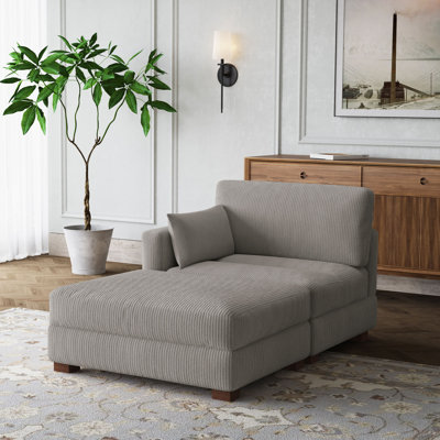Bentura Oversized Upholstered Corduroy Modular Chaise Lounge with Armrests & Throw Pillows by Wade Logan
