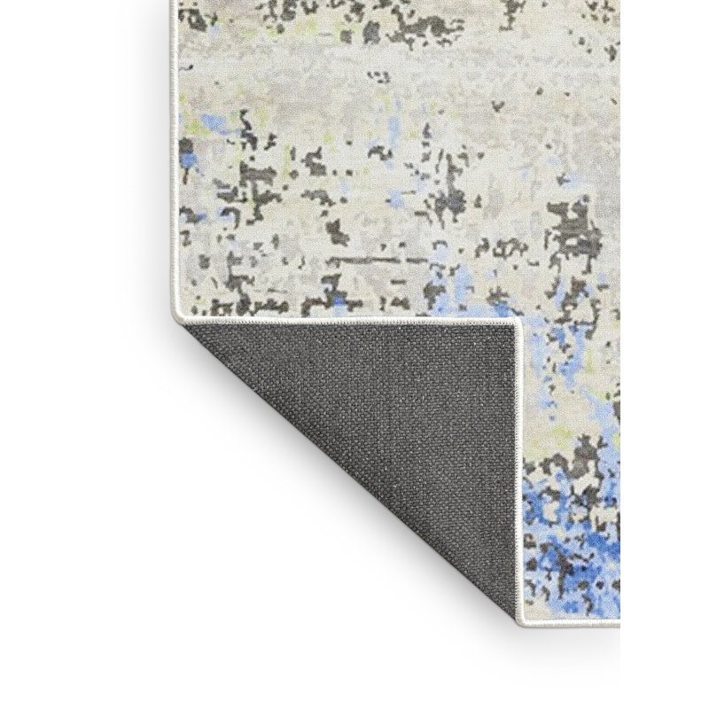 Tapis abstrait gris / bleu, Tapis de couloir 2 pi x 5 pi