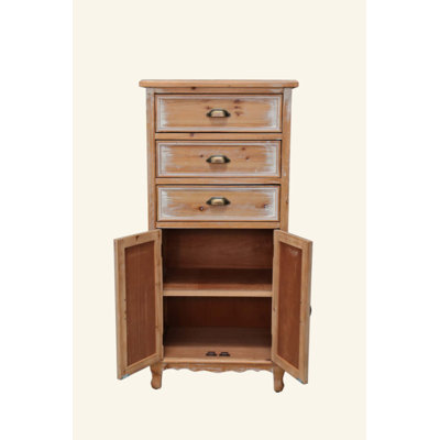 Armoire de rangement rustique en bois avec porte découpée décorative et 3 tiroirs, grand organisateur étroit pour le salon, la chambre à coucher
