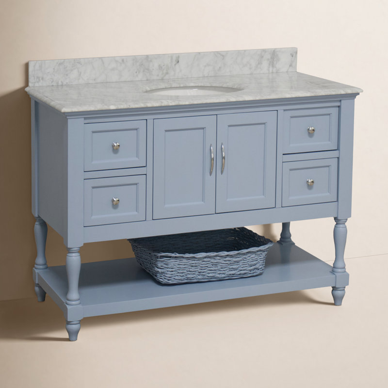 Hampton 48'' Single Bathroom Vanity with Top, Carrara Marble, Powder Blue
