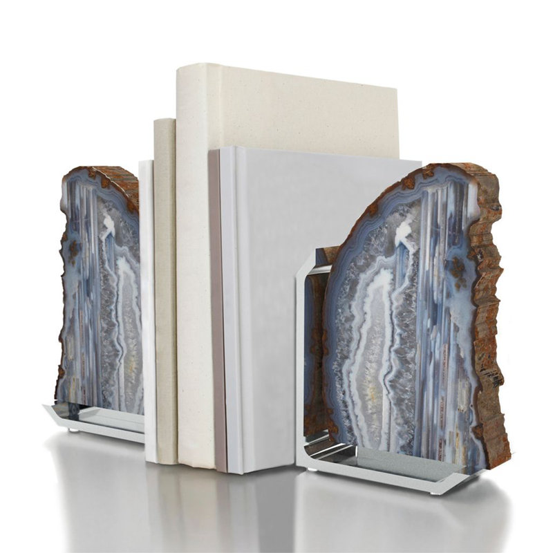 Natural Agate and Metal Bookends Set