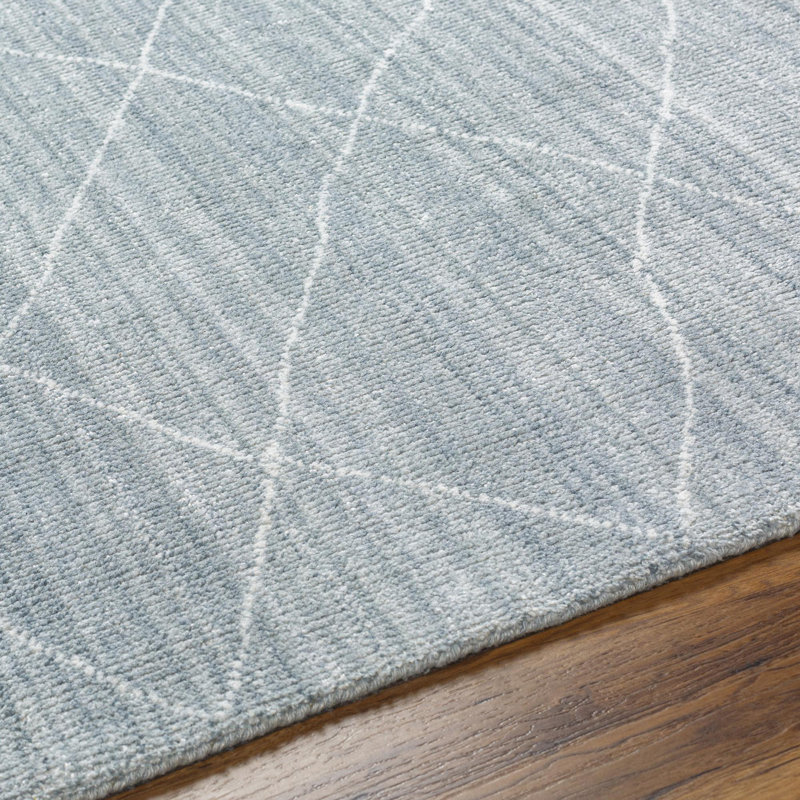 Hand Loomed Geometric Area Rug in Blue, Rectangle 2' x 3'