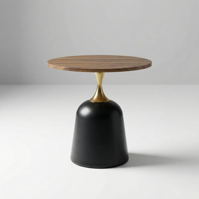 Modern Circular Side Table with Metal Base and Walnut Finish for Living Room, Bedroom, or Office