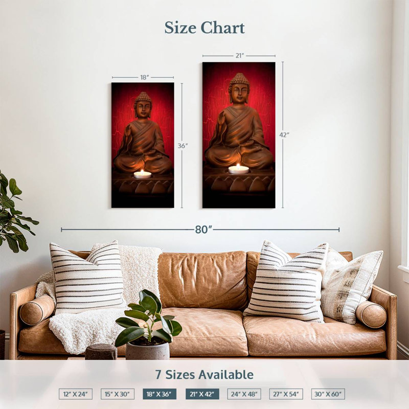 Bougie et Bouddha, H 36 po x l 18 po