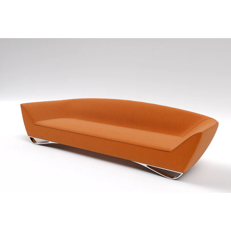 F1 130'' Leather Sofa, Orange Genuine Leather, Chrome