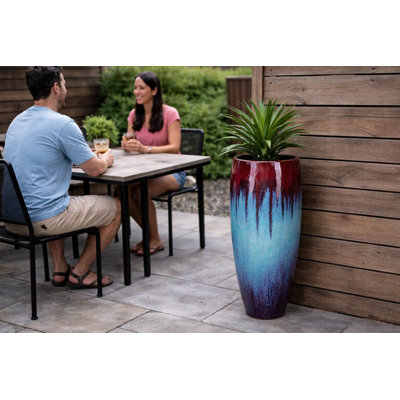 19 in.  x 46 in. Tall Slim Vase - Red on Marble Red