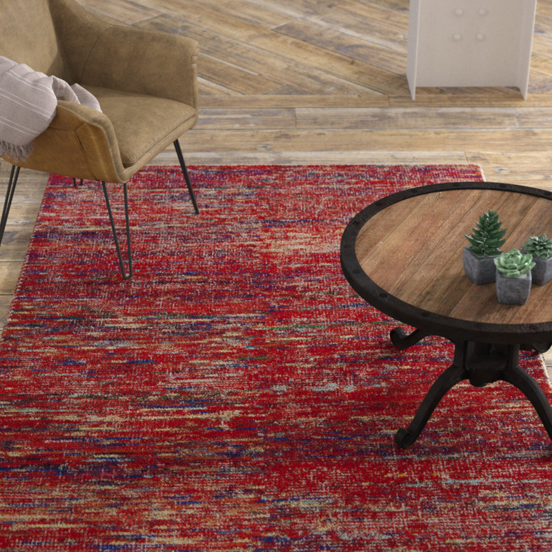 Tapis rouge tissé à la main Marcial, 5 pi x 7 pi 6 po