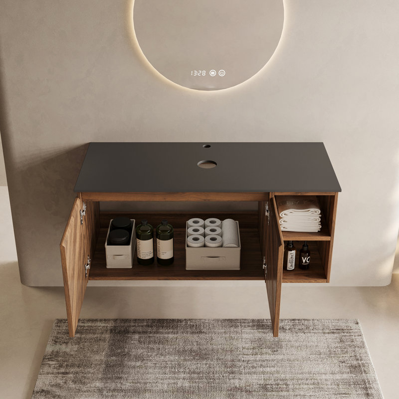 Armoire de salle de bain murale 36 po en noyer avec comptoir, sans lavabo