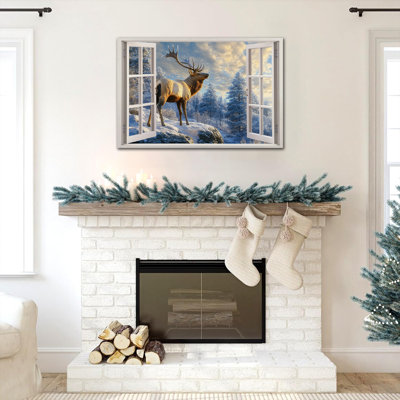 Fahey - Elk dans la forêt enneigée, décoration murale, scène d'hiver nature, impression sur toile encadrée Winter Wonderland pour la décoration intérieure, 20 po x 30 po