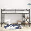 Lit mezzanine simple - structure en métal noir, tablette, bruit, pour économiser de l'espace dans la chambre à coucher avec tablette en bois fonctionnelle