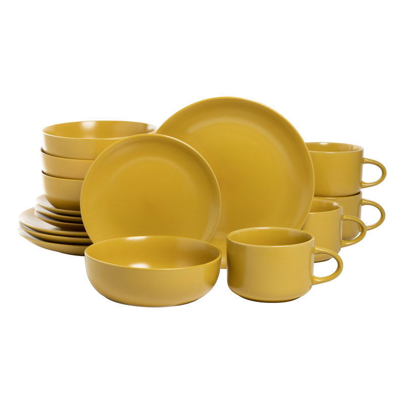 Wazee Matte 16 Piece Dinnerware Set, Service for 4, Mustard Yellow