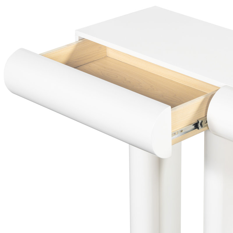 Console étroite 47,6 po avec 2 tiroirs, table d'entrée moderne avec finition ultrabrillante pour petits espaces, Blanc