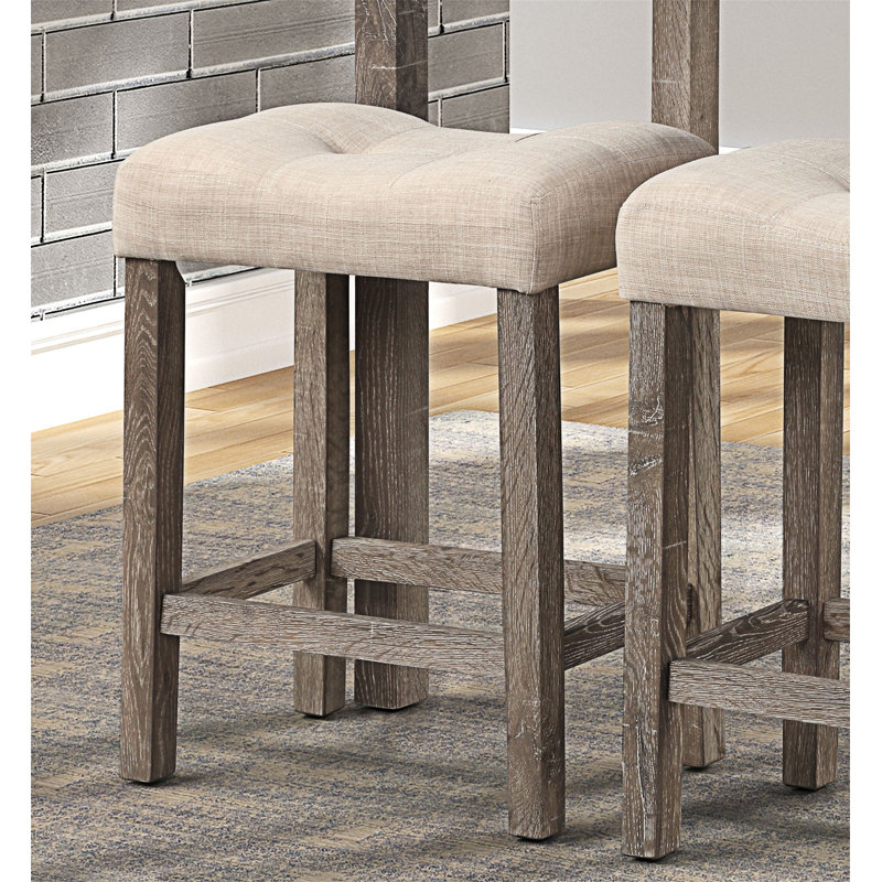 Button Tufted Counter Height Stool, Set of 2, Taupe