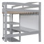 Lit mezzanine en bois avec tablettes, bureau et tableau d'écriture - Gris-1219920987