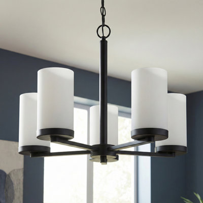 Brunner 5-Light Modern Chandelier, Matte Black Finish with Opal Glass Shades