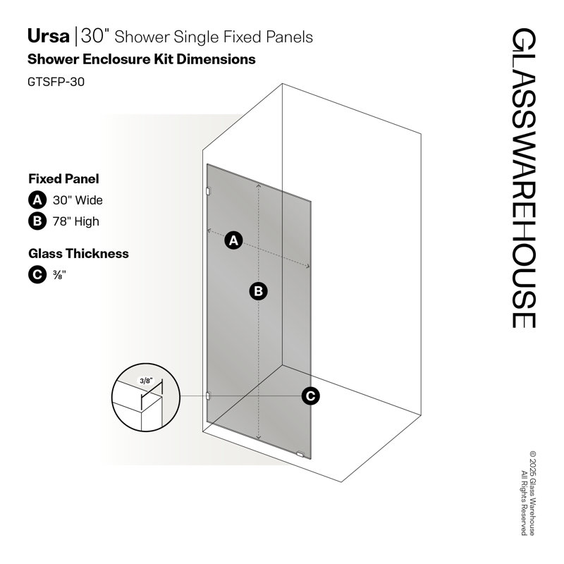 Ursa 30 in. x 78 in. Fully Frameless Gray Tinted Single Fixed Shower Panel, Brushed Bronze