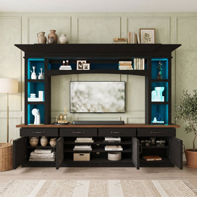 Entertainment Center for Televisions up to 65 Inches with LED Lighting and Shelves, Drawers