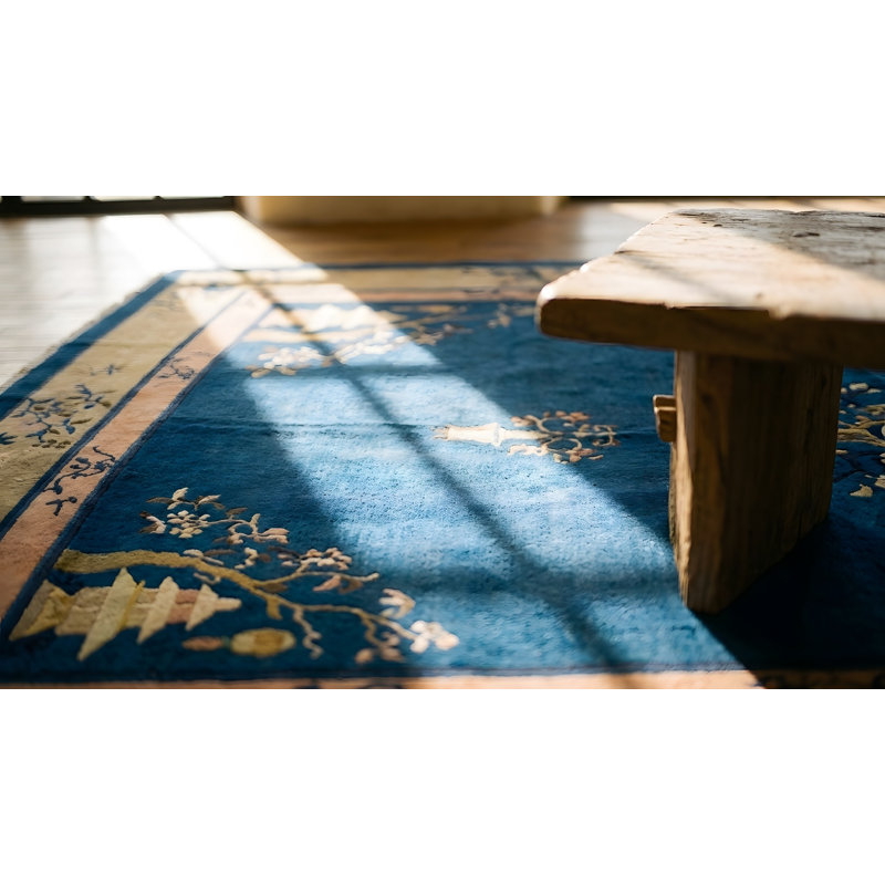Blue Open Field Floral Medallion Antique Chinese Peking Area Rug