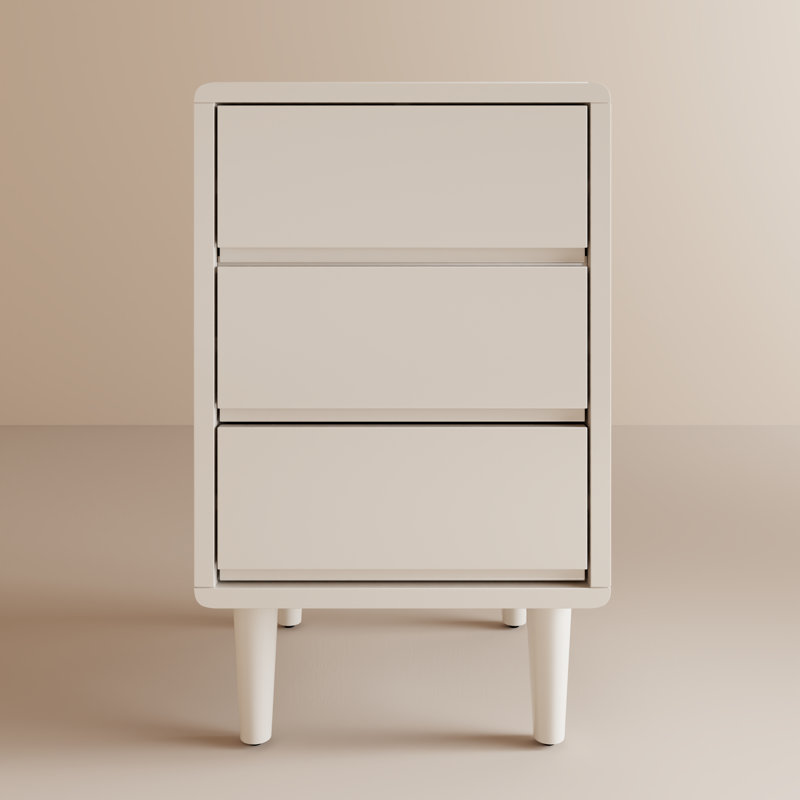 Solid Wood Mid-Century Modern Nightstand, White, 25.9" H
