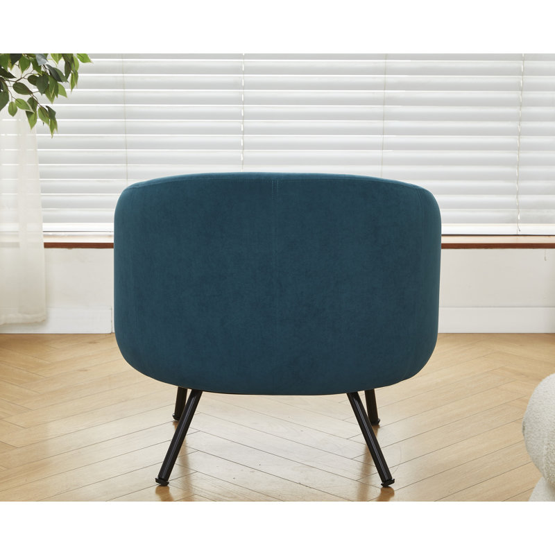 28.7'' wide velvet barrel channel armchair, Greenish Blue Velvet