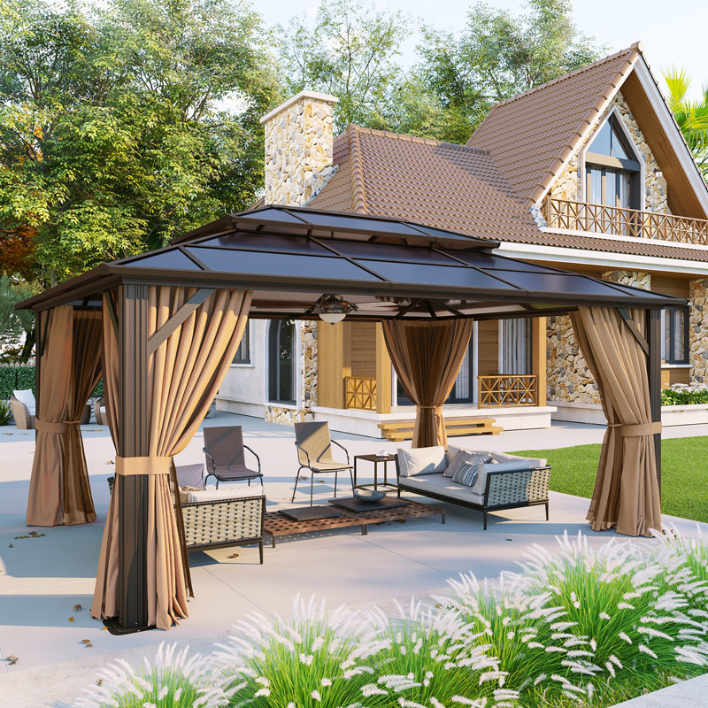 Pavillon de jardin à double toit, H 112,8 po x l 190,16 po x P 142,91 po, Brun
