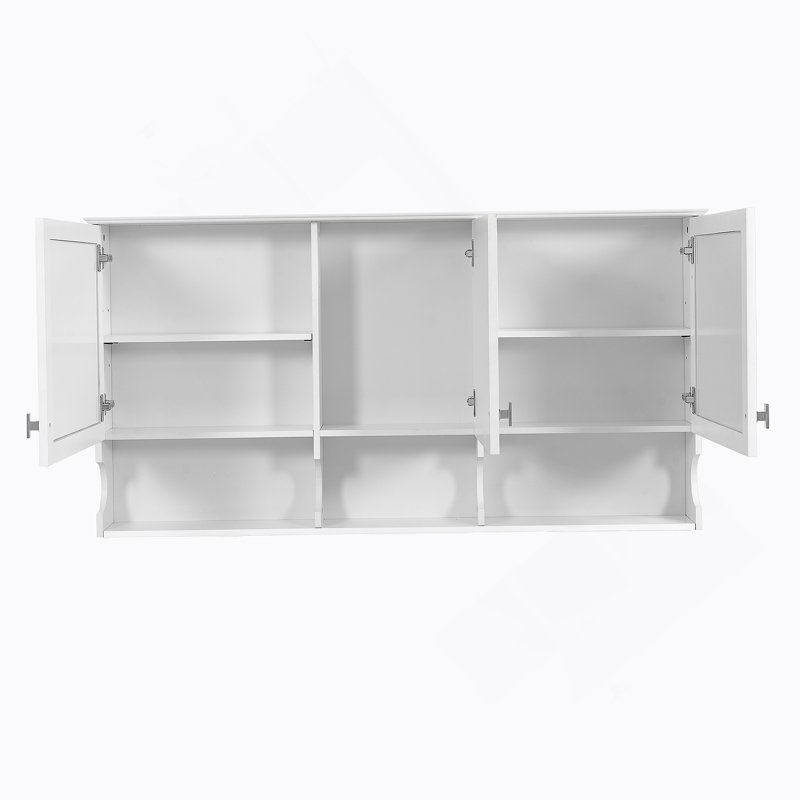 Armoire à pharmacie à miroir avec tablettes ouvertes, rangement mural avec portes et miroir