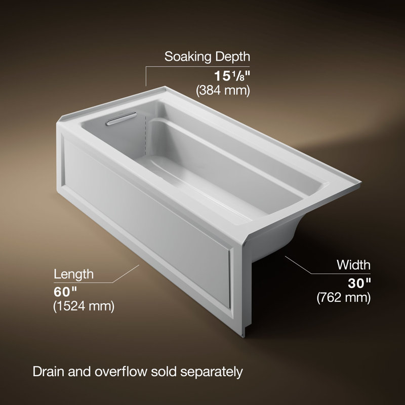 Archer® 66" X 32" Alcove Bath with Bask® Heated Surface, Integral Apron, Integral Flange, and Right-Hand Drain, Ice Grey