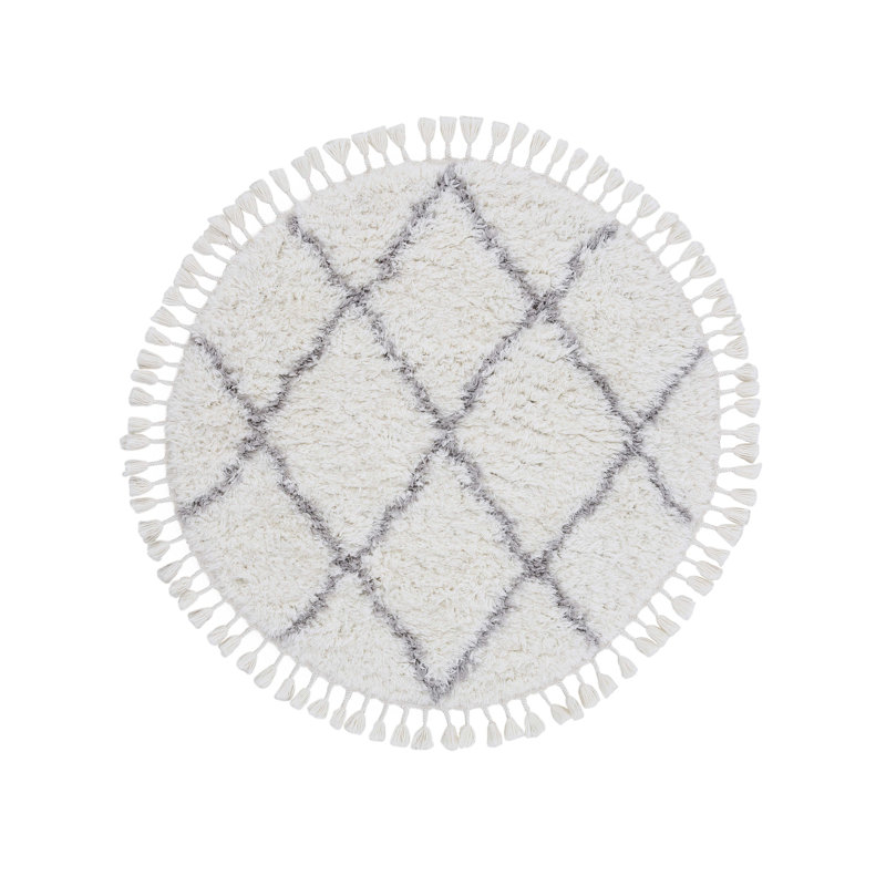 Eddy Shaggy Boho White Rug, Round 200cm