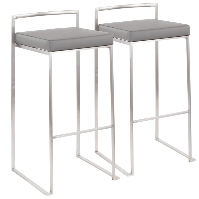 Tabouret de bar et de comptoir Derik, Acier inoxydable, Tabouret de bar (siège d'une hauteur de 31 po), Similicuir gris
