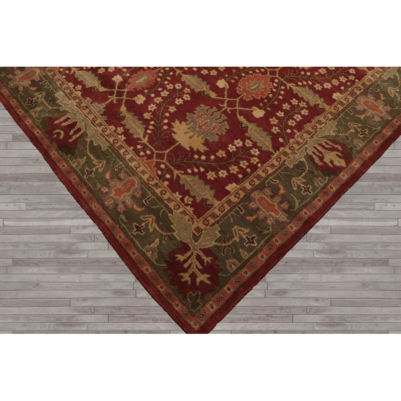 Tapis multicolore touffeté à la main en laine de couleur rouille traditionnelle olive rouge, Rectangle 10 pi x 14 pi