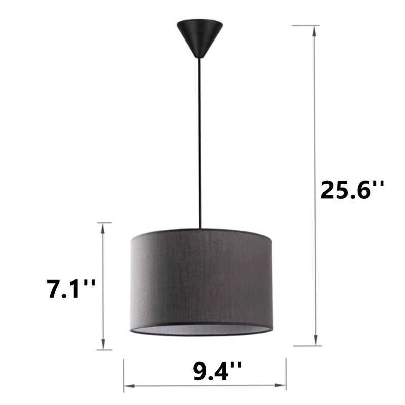 Lustre en métal avec capuchon en coton, Gris anthracite