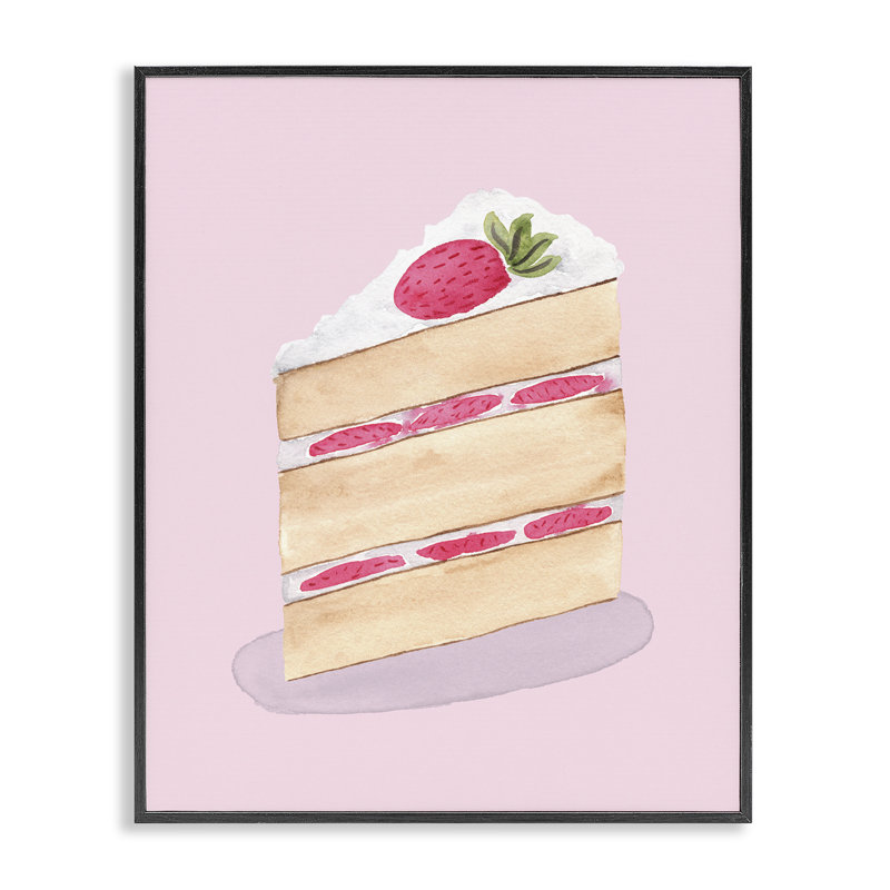 Giclée Coquette Strawberry Cake, design par Nina Jacobs, H 14 po x l 11 po, Giclée encadrée noir minuit