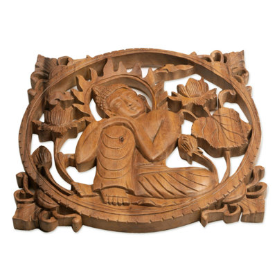 Bouddha en panneau de relief en bois Repose
