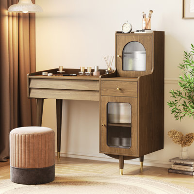 Hyers Solid Wood Leg Vanity with Glass Door Cabinet