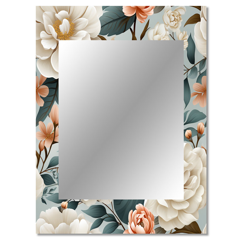 «Allessa Farmhouse Blue and White Floral Gardens», miroir décoratif floral, miroir mural floral, impression d'art en métal