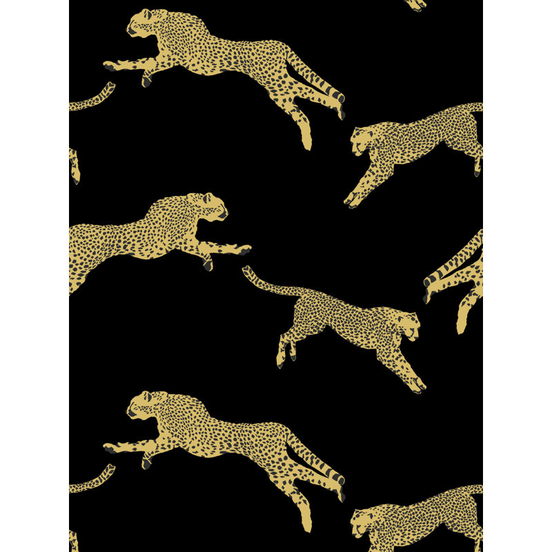 Leaping Cheetah Sahara Wallcovering, Black Magic