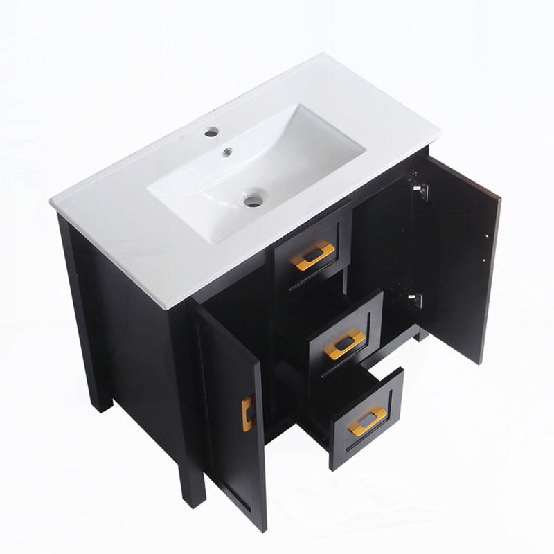 Meuble-lavabo 36 po avec lavabo simple, Noir, noir, noir, noir