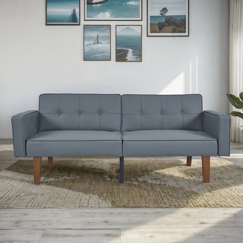 68" Square Arm Sleeper Sofa Bed, Upholstered Soft Fabric Convertible Sofa, PU Sofa With 5 Legs, Gray PU
