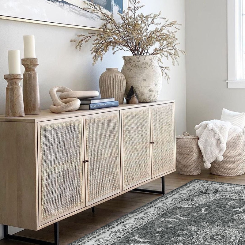 Bohemian Vintage Floral Carpet, Machine Washable, Indoor Non-Slip Carpet, Rectangle 5' x 8'