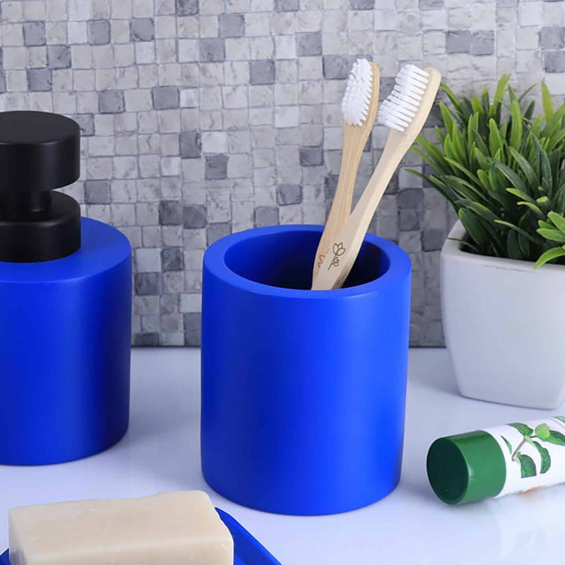 Concrete Cement Toothbrush Holder, Modern Countertop Organizer, Blue