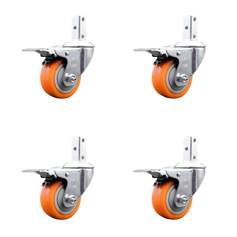 Jeu de roulettes à tige carrée 3,5 po 3,5 po, Orange